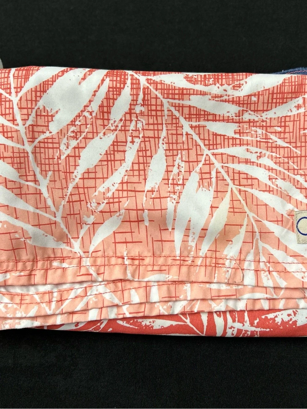 OP Men's Ocean Pacific Blue and Coral Leaf-Print Swim Trunks
